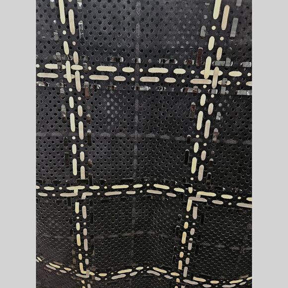 Per Se Leather Suede Perforated Plaid Black High Waist Knee Length Skirt Sz 2 XS - Picture 5 of 7